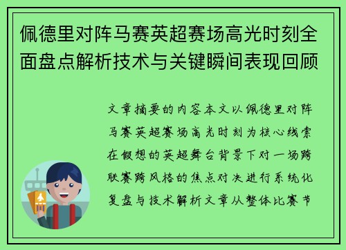 佩德里对阵马赛英超赛场高光时刻全面盘点解析技术与关键瞬间表现回顾